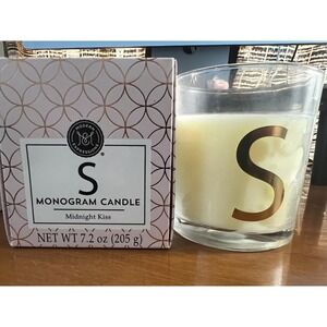 Modern Expressions "S" Monogrammed Candle and Box with Bow, Midnight Kiss, 7.2oz